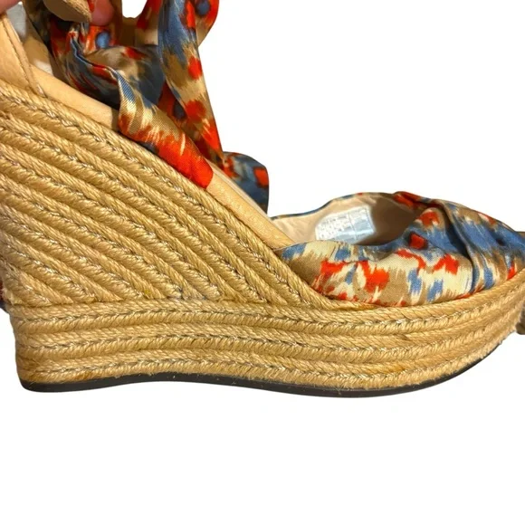 UGG Australia wedges Luciana espadrille orange blue silk ankle wrap heels size 8 - Picture 11 of 12